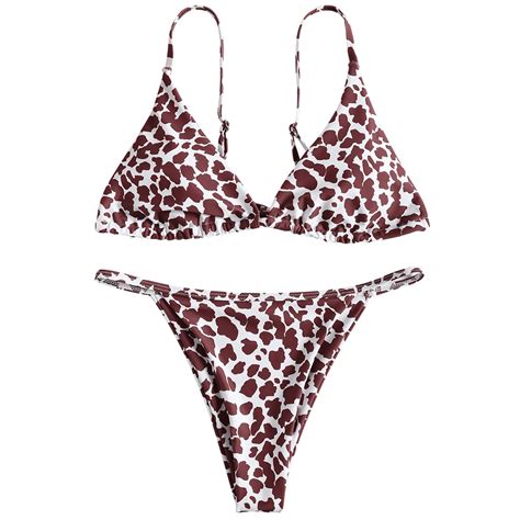 ZAFUL 2018 New Cami Dairy Cow Print Bikini Sets String Bikinis