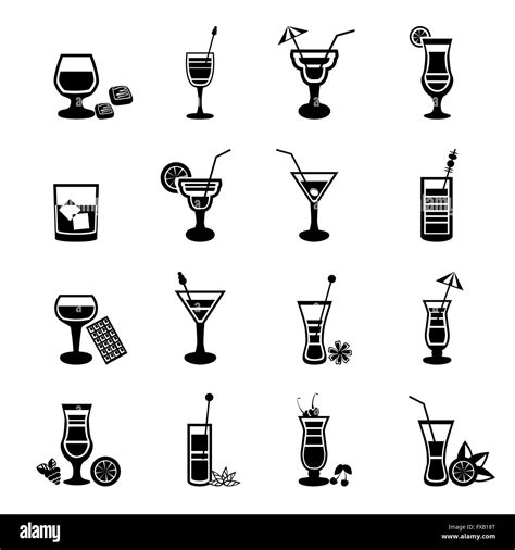 Black And White Cocktail Icons Set Stock Vector Image And Art Alamy