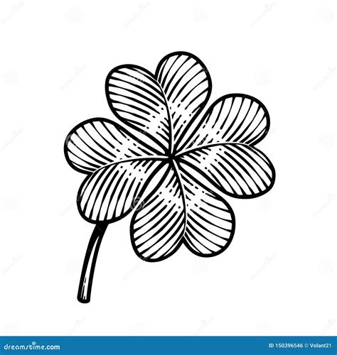 Lucky Four-leaf Clover in Vintage Engraving Style. Stock Vector ...