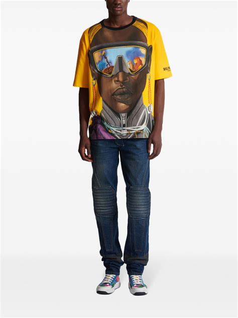 Balmain X Disney Graphic Print T Shirt Yellow Farfetch