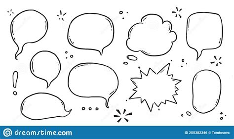 Hand Drawn Speech Bubble Set Sketch Comic Doodle Style Speech Bubble For Text Quote Stock