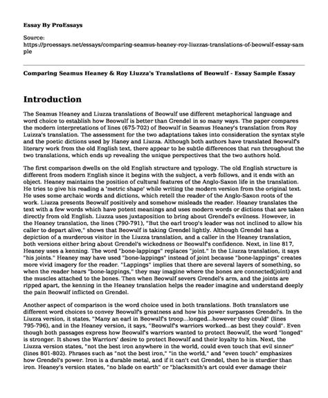 📗 Comparing Seamus Heaney And Roy Liuzzas Translations Of Beowulf