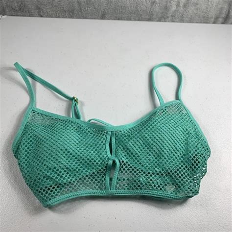 Becca Women S Swim Top Small Green Mesh Network Cami Bikini Removable