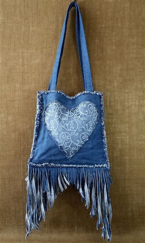 Denim Fringe Purse Handmade From Recycled Blue Jean Denim Etsy Denim Reciclado Sacos De