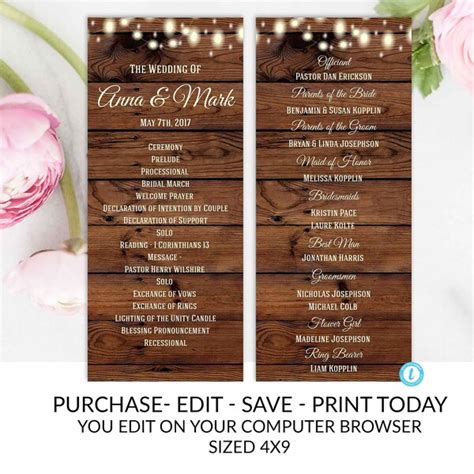 Rustic Wedding Program Template - Etsy