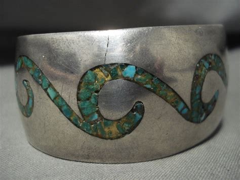 Rare Vintage Navajo Waves Of Green Turquoise Native American Jewelry