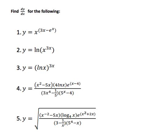 Solved Find Dy Dx For The Following Y X Y Ln X3x Y