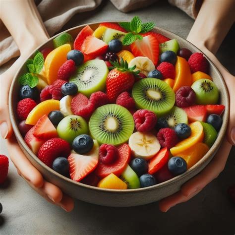 Premium Photo Hand Holding Big Bowl Of Fruits