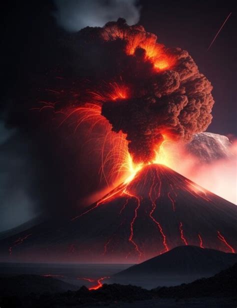 Premium AI Image | A big powerfull and dramatic volcano explosion