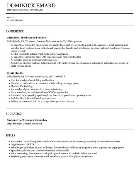 Laborer Resume Samples Velvet Jobs