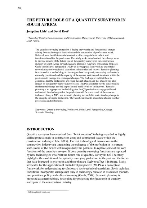(PDF) THE FUTURE ROLE OF A QUANTITY SURVEYOR IN SOUTH AFRICA