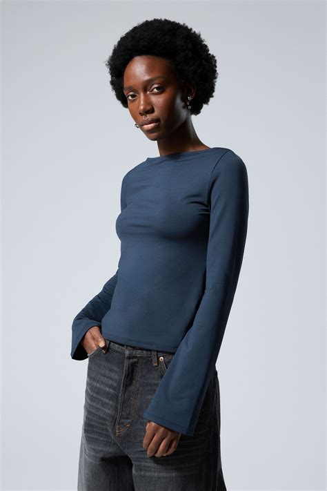 annie boatneck long sleeve top - Dark Blue | Weekday DK