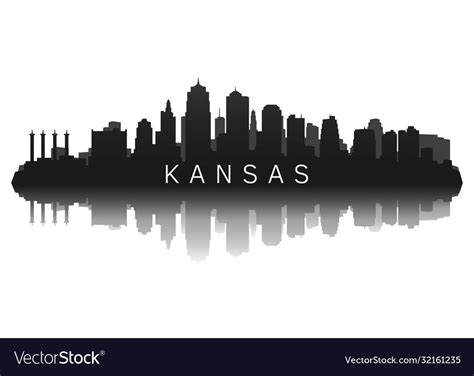 Kansas skyline in black with reflection Royalty Free Vector