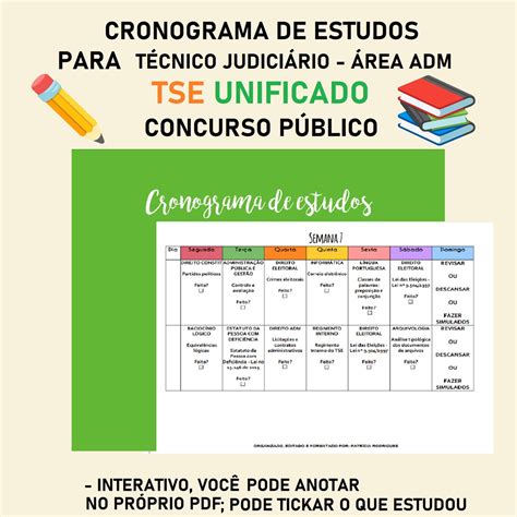 Cronograma De Estudos Tse Unificado T Cnico Judici Rio Elo