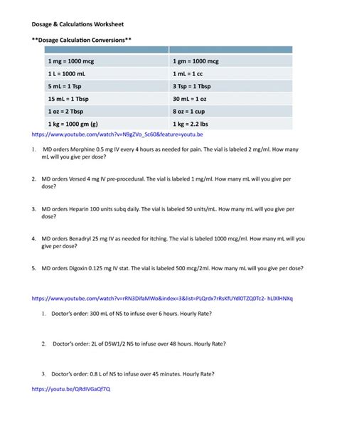 Medical Assistant Dosage Calculation Practice Worksheet Practices