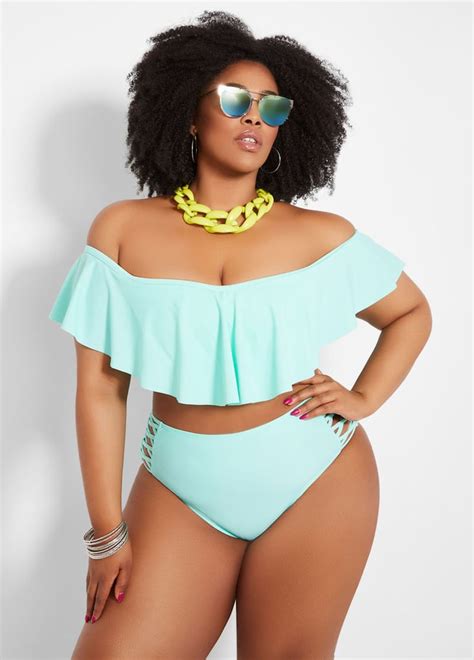 Ashley Stewart Plus Size Off The Shoulder Ruffle Bikini Jennifer