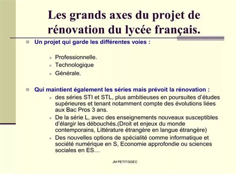 PPT Les Grands Axes Du Projet De R Novation Du Lyc E Fran Ais