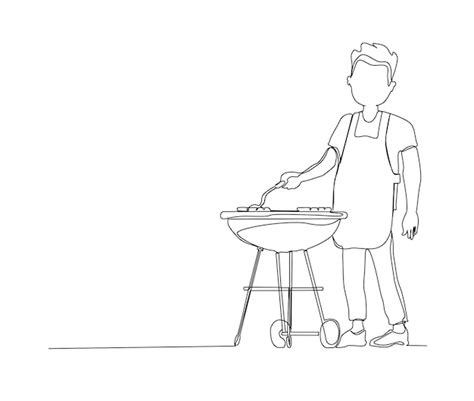 Premium Vector Continuous One Line Drawing Of Man Cooking Sausage On