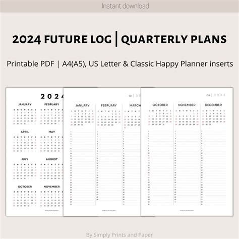 2024 Printable Yearly Planner 2024 Classic Calendar Quarterly Future