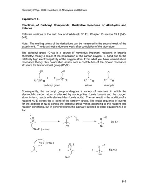 Chemistry G Reactions Of Aldehydes And Ketones