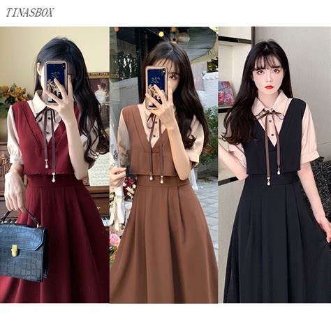 Tina Simple Large Size Suit High Waist Stitching False Two Piece Dress Women S Summer Korean