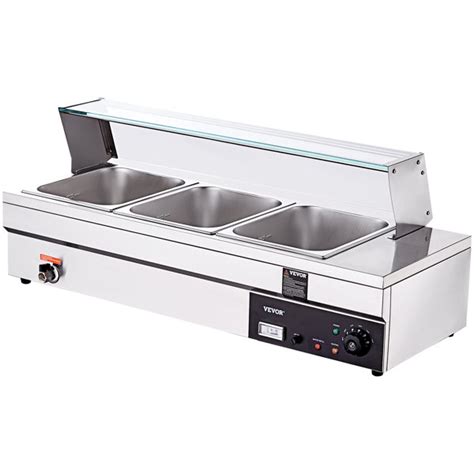 Vevor Pan Quarts Commercial Food Warmer With Tempered Glass Cover