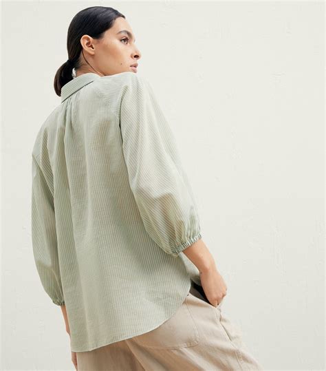 Brunello Cucinelli Green Cotton Silk Striped Blouse Harrods Uk