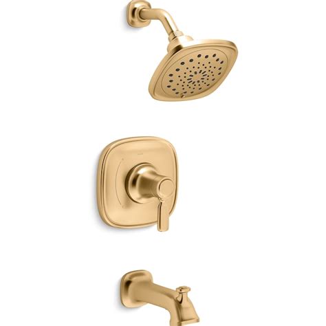 Kohler Ealing Rite Temp Vibrant Brushed Moderne Brass 1 Handle Multi Function Square Bathtub And