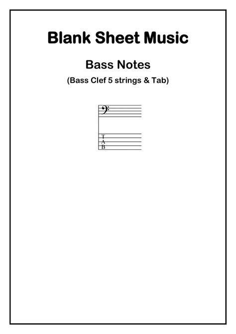 Blank Sheet Music Bass Notes Bass Clef 5 Strings And Tab Guitar Tablature Digital Sheet