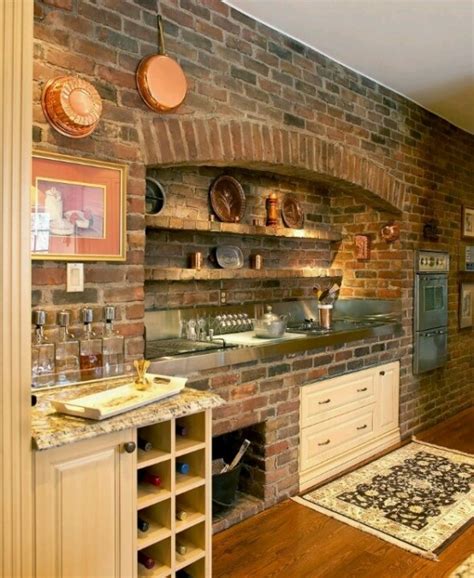 74 Stylish Kitchens With Brick Walls And Ceilings Digsdigs