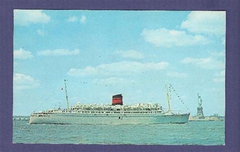 Rms Queen Of Bermuda In Ny Harbor Vtg Color Postcard Furness