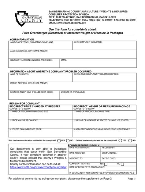 Fillable Online Cms Sbcounty Use This Form For Complaints About Price