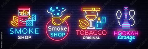 Cigarette Shop Logo Collection Neon Vector Smoke Shop Neon Signs