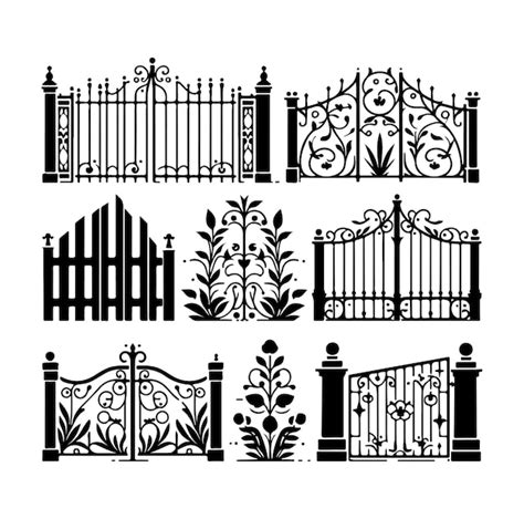 Decorative Fences Set Silhouette Vector Illustration Premium Ai