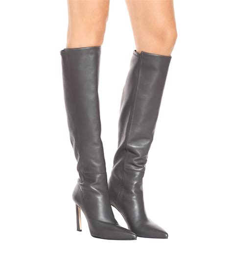 Stuart Weitzman Demi 100 Leather Boots in Grey (Gray) - Lyst