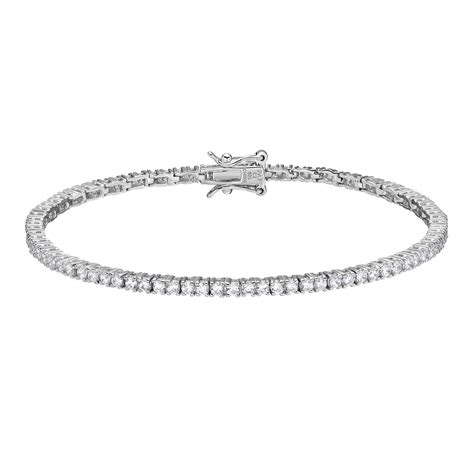 Forever Facets 2mm Cubic Zirconia Tennis Bracelet In Platinum Over