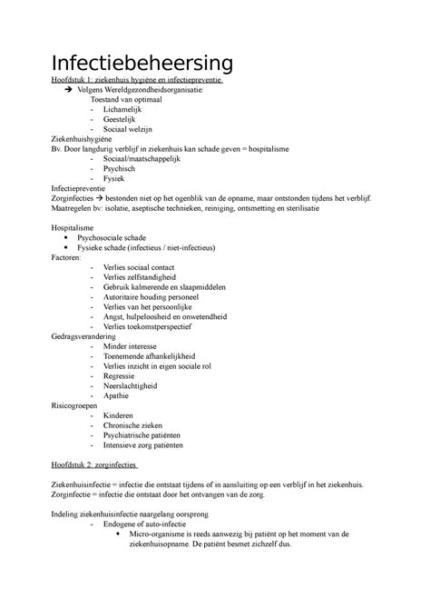 Infectiebeheersing Samenvatting Infectiebeheersing Hoofdstuk