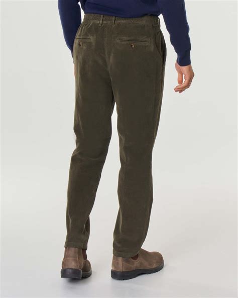 Pantalone Verde Militare In Velluto Di Cotone Stretch Millerighe