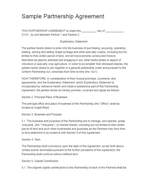 Free Partnership Agreement Templates Word Pdf Format Samples