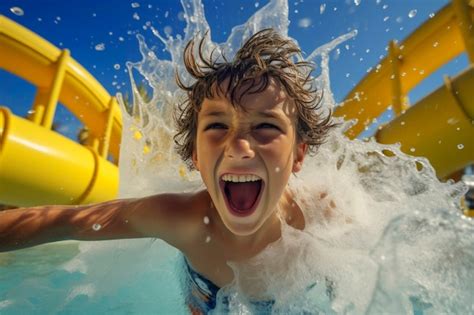 Vue D Un Enfant Qui S Amuse Au Parc Aquatique Photo Gratuite