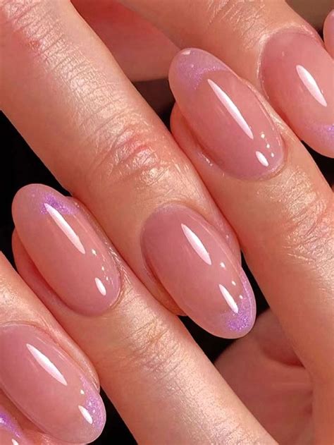 Instantly Upgrade Your Look With 24pcs Long Oval Pink French Glitter