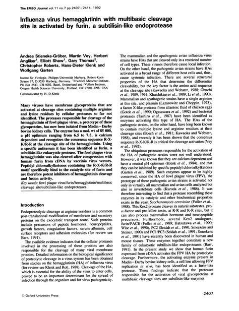 (PDF) Influenza virus hemagglutinin with multibasic cleavage site is ...