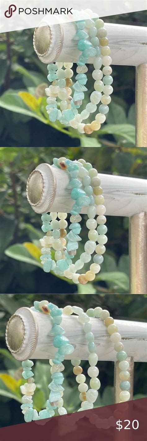 3pc Amazonite Chip Stretch Bracelet Set Jewelry Knots Gems Jewelry