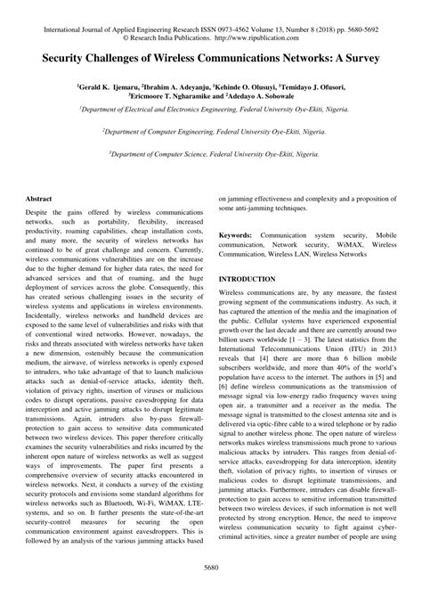 Pdf Security Challenges Of Wireless Communications Networks A Survey