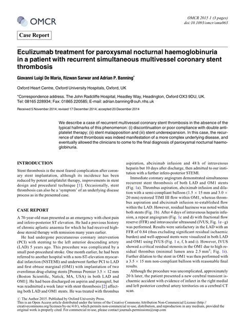 PDF Eculizumab Treatment For Paroxysmal Nocturnal Haemoglobinuria In