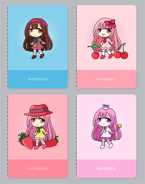 Portadas De Vectores De Moda Con Chicas Kawaii Anime Chibi Diseño Vectorial Para Portadas