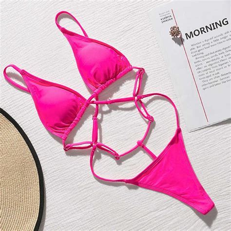 Peachtan Sexy Extrema Micro Bikini Bikini Dorado Sólido Traje De Baño