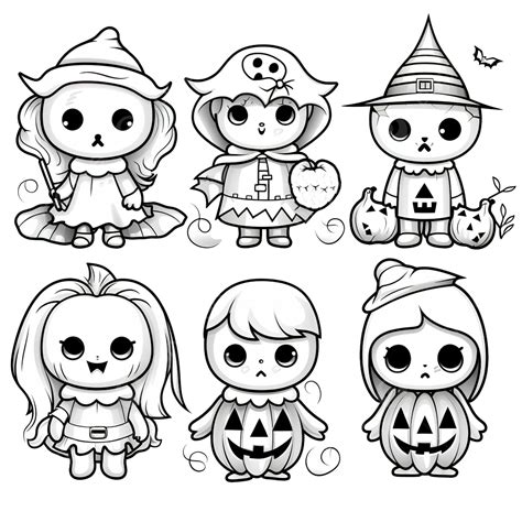 Halloween Coloring Pages Bundle Cute Spooky Characters Prints Set For