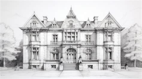 Timeless Artistry Pencil Drawing Of A Classic Mansion With Ornamental