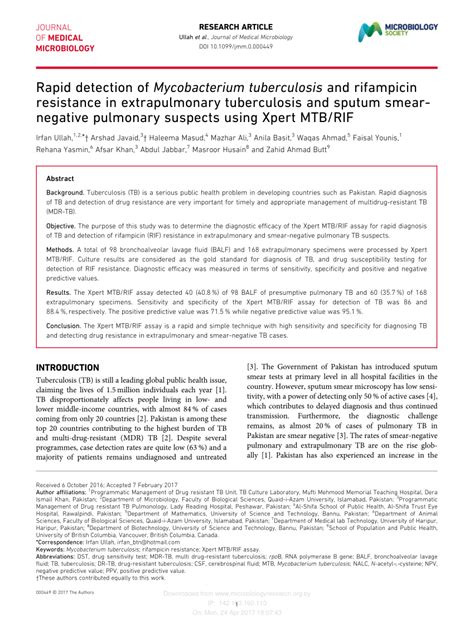 Pdf Rapid Detection Of Mycobacterium Tuberculosis And Rifampicin